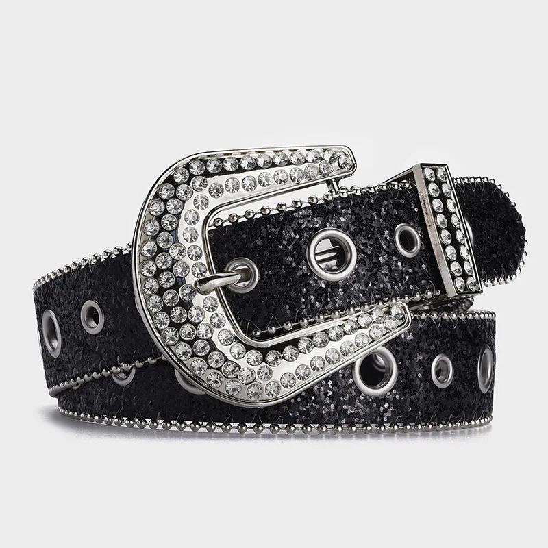 Hot-Selling Rhinestone Artificial Diamond Belt Ladies Personality Fashion Ins Dark Design Hollow  Eyelet Beaded Belts