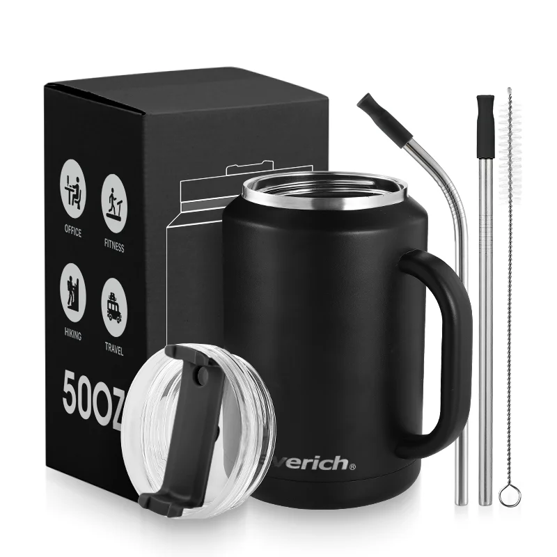 Everich Custom Wholesale 50oz Stainless Steel Wide Mouth Tumbler with Handle and Cover can Switch between two modes