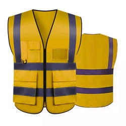 Factory Wholesale Custom Logo Worker Reflective Safety Vest Reflective Clothing Multiple Pockets Construction Security