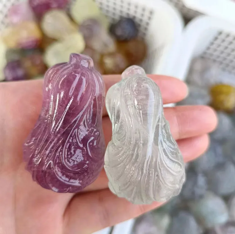 Selling new natural fluorite cabbage carved natural crystal accessories for gifts