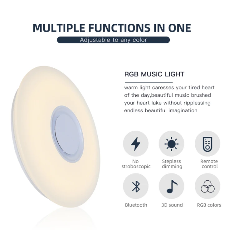 Modern Home Lighting Living Room Surface Mounted Round 24w 36w Acrylic Smart Music Led Ceiling Lamp