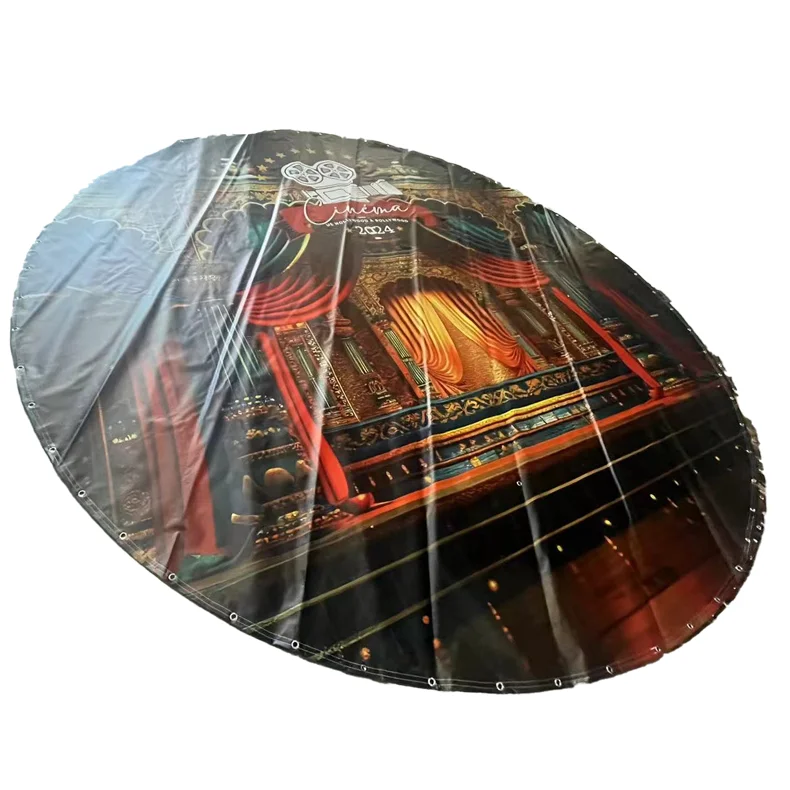 outdoor round shape vinyl pvc banner  with custom logo print and display waterproof and uv protected ink banner