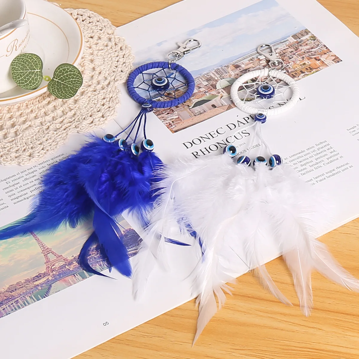 Wholesale Fancy Dream Catcher Evil Eye Keychain Ornaments Feather Crafts Mini Dream Catcher