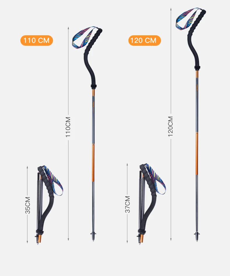 AONIJIE Outdoor Curved Handle Trekking Pole Cross-country Running Hiking Stick Folding Alpenstock Carbon Aluminum S-shaped Stick