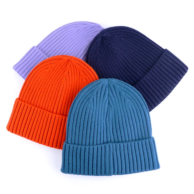 soft warm knitted beanie hats pure colorful men beanies wool custom beanie hat