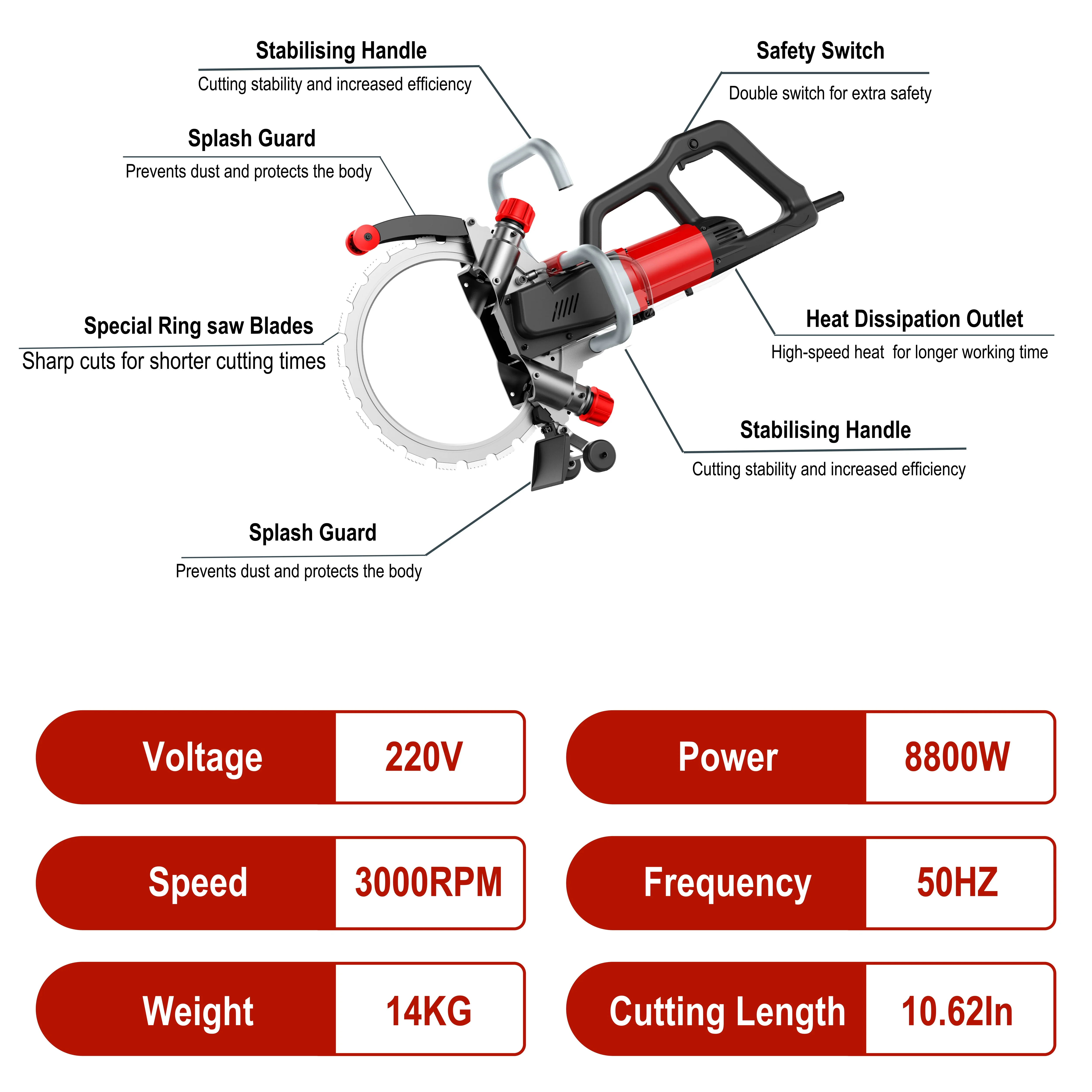 DANUO Electric Concrete Cutting Machine Handheld Ring Saw Saw Wall Cutting Machine