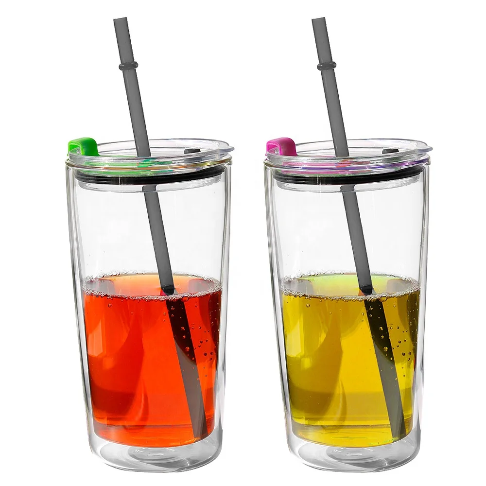 
22 OZ double wall glass reusable insulated travel tumbler mug with acrylic lid and straw 