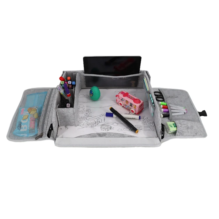 Kids Travel Tray for Toddler Car Seat, Road Trip Essentials Accessories Tablet iPad Holder Stand