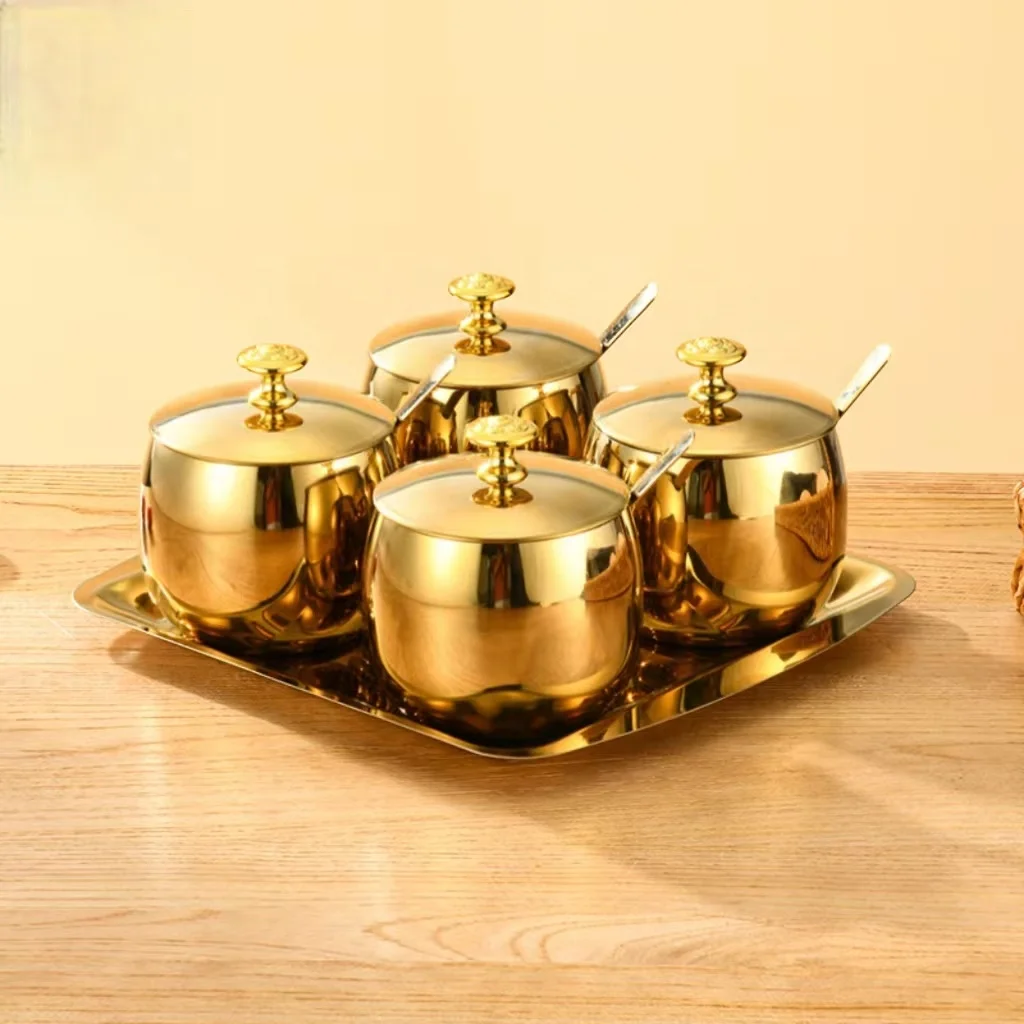 Wholesale 304 Stainless Steel Seasoning Pot Set Kitchen Seasoning Bottle High Quality Spice Jar Set With Lid