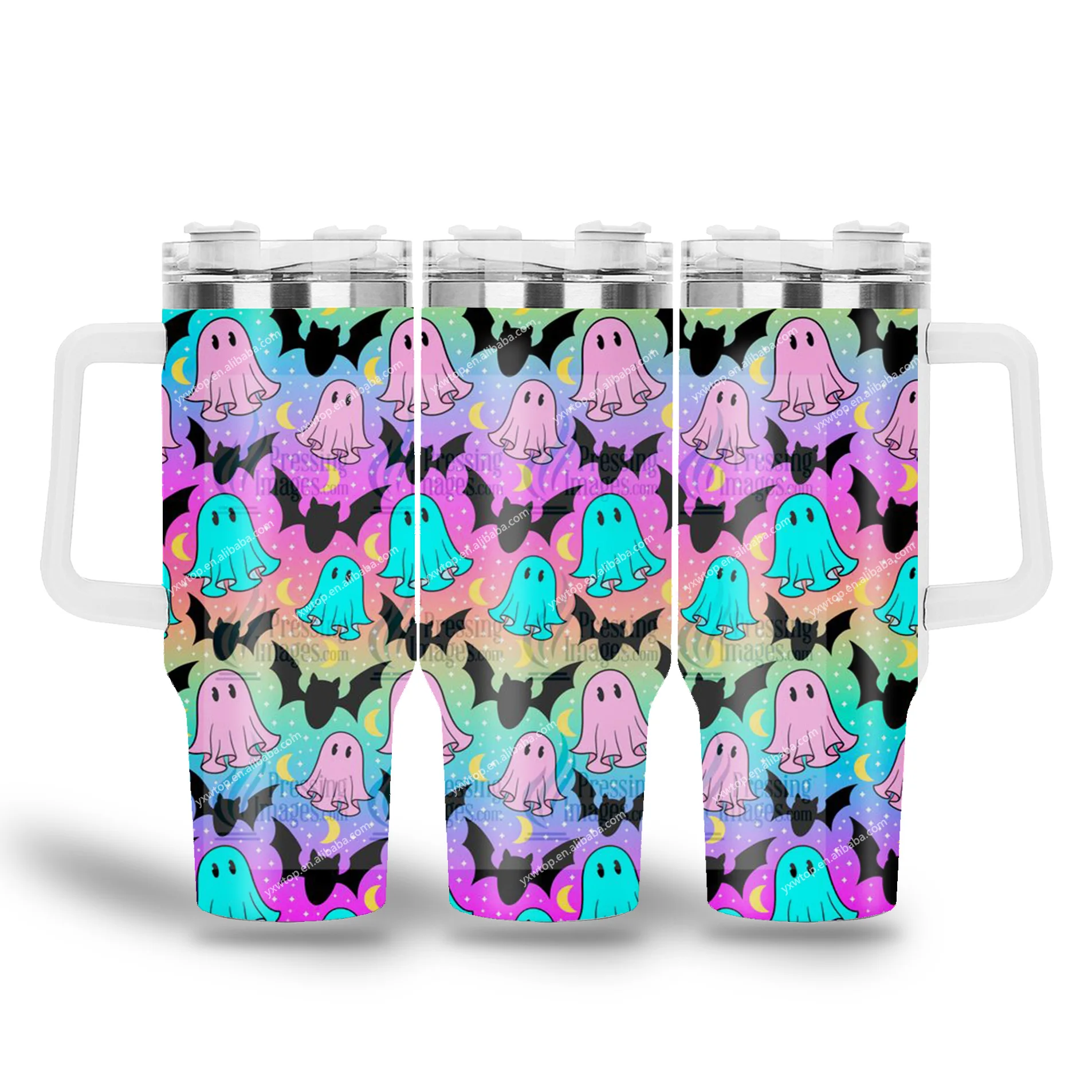 newest 40OZ Halloween Pumpkin funny Ghost coffee Cups mugs Stocked custom Printed Tumblers with Straw for Travel Coffee