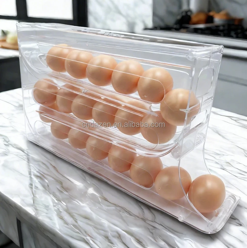 Automatic Transparent color Rolling 4-Tier Egg Storage Box Modern Plastic Egg Holders Dispenser for Kitchen Use Packed in Carton