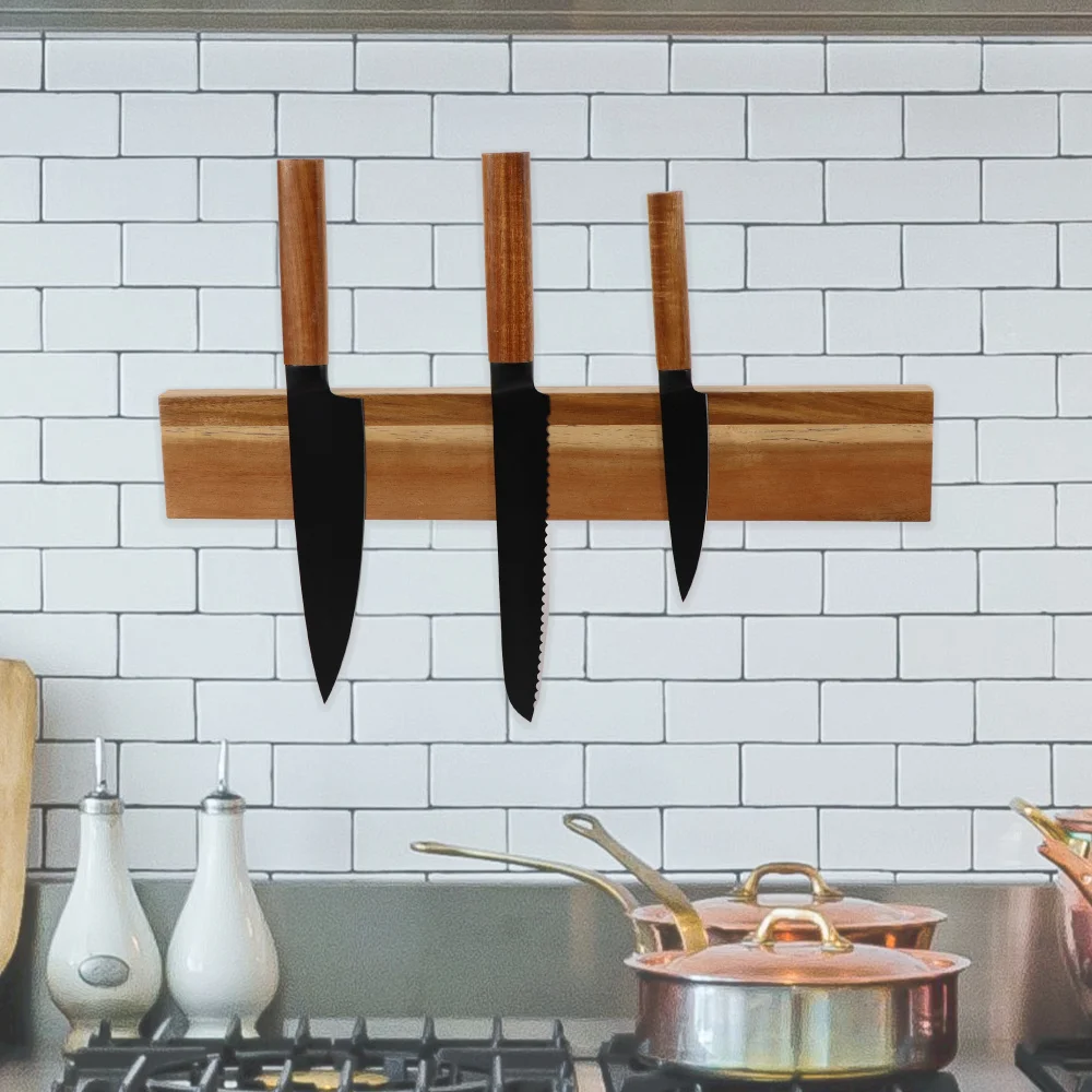 Strong Magnetic Knife Holder for Wall 17.5 Inch Strip Acacia Wood Knife Bar Rack for Kitchen