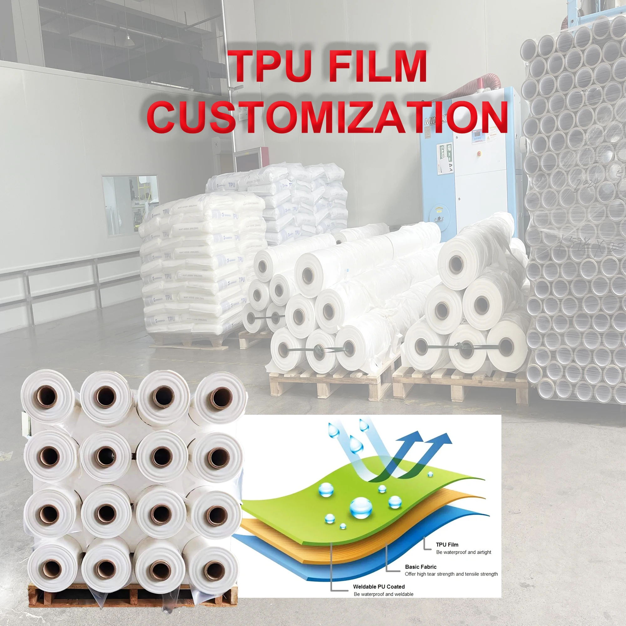 HUANLONG Wholesale TPU laminated fabric Polyethylene Film Thermoplastic Elastomers Waterproof TPU film for Clothes