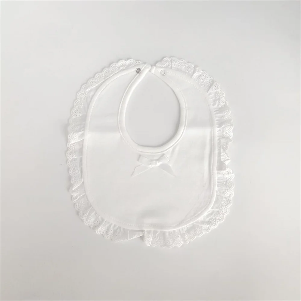 OEM High Quality Lovely newborn girls baby bibs 100% Cotton bandana bib with lace white and pink baby bibs