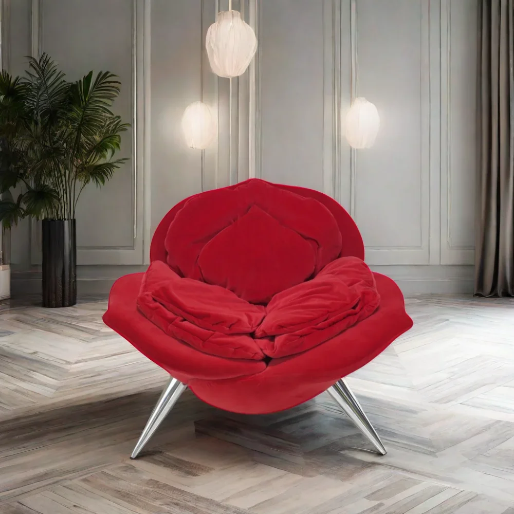 Glass Fiber-Reinforced Fabric Chair Petal Design Creative Fashion Semicircular Leisure Club Chair Fabric Chair Living Room