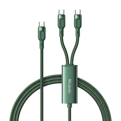 Green 2in1 High Quality Usb c to Dual Type 100W Fast Charge With E-Mark Chip Smart Laptop Cable 2 in