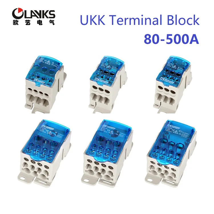 UKK 80A 125A 160A 250A 400A 500A латунный проводник распределения питания винтовой шина пластиковая крышка Клеммная колодка din