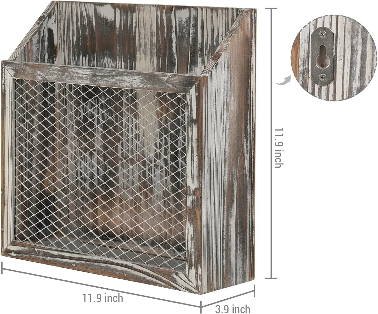 Rustic Magazine Holder Torched Wood and Chicken Wire Design Wall Mounted Farmhouse Home, Bathroom, Office Magazine Rack