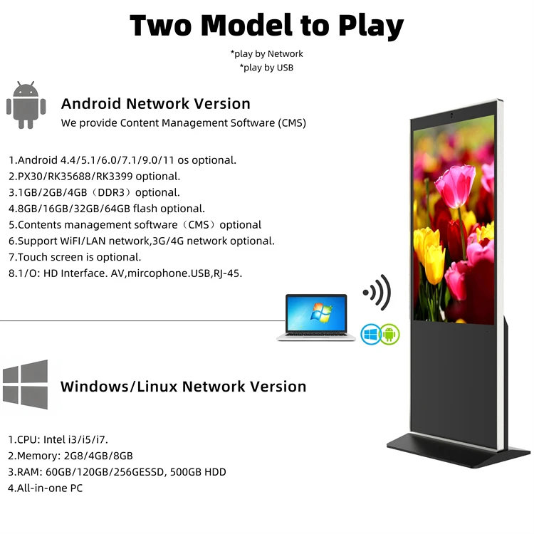 Floor Standing Display Totem 32 49 55 65 Inch Digital Signage Kiosk Machine China Touch Screen Vertical Lcd Advertising Tv