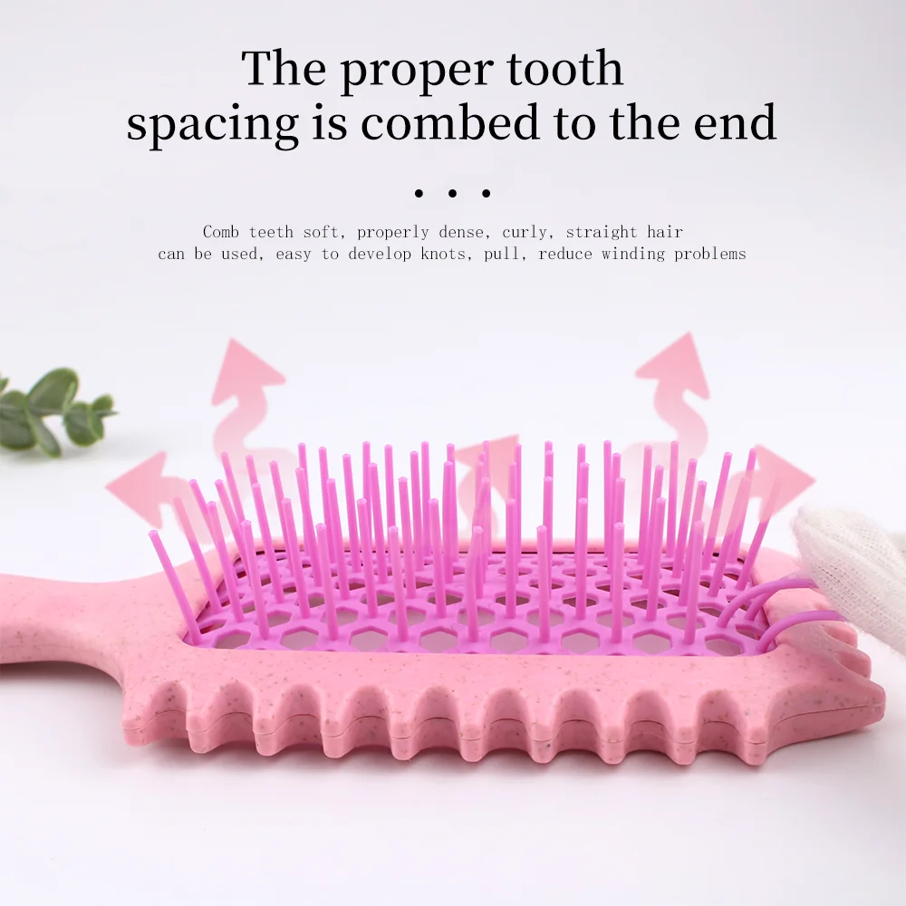 New Design customized logo hair brush Hollowed out scalp massage comb hair brush Wheat straw Detangling Vent Shower Hair Brush