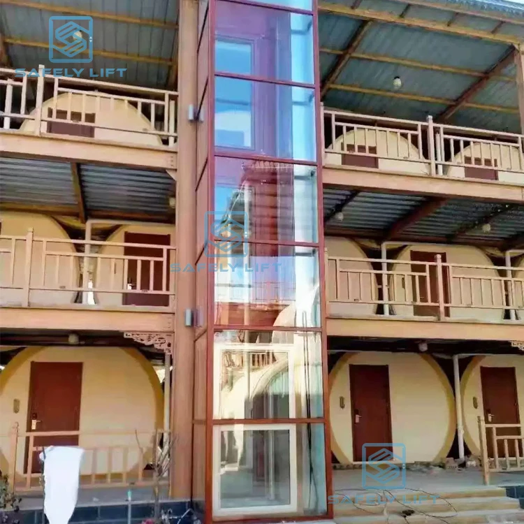 For 2-5 Person Residential Elevator Home Lift Cheap Home Elevator With Aluminum Frame and Tempered Glass Shaft