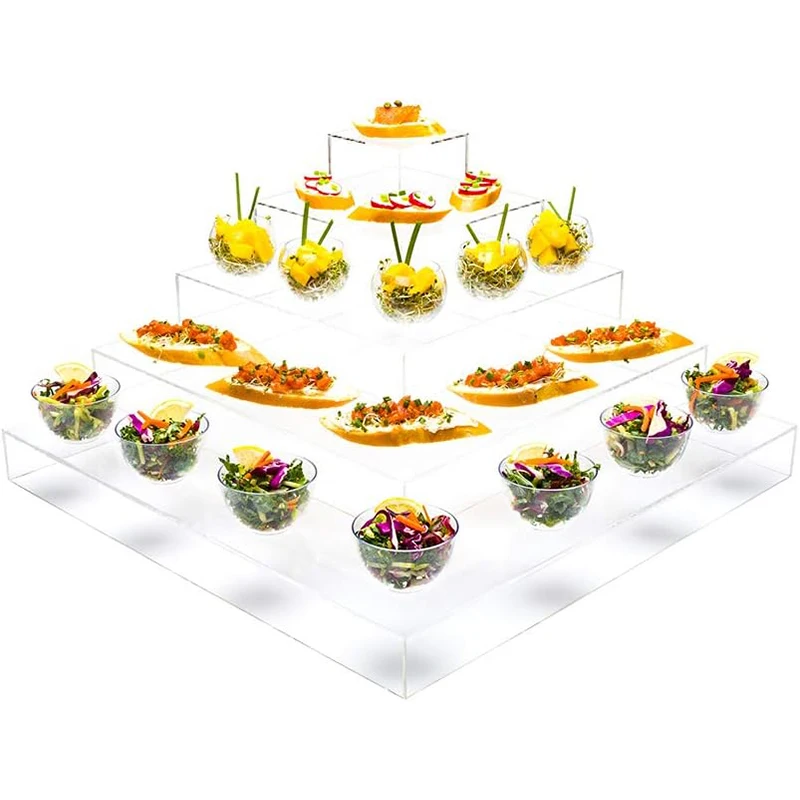 New Design clear square desktop dessert stand acrylic food display stand for Wholesale