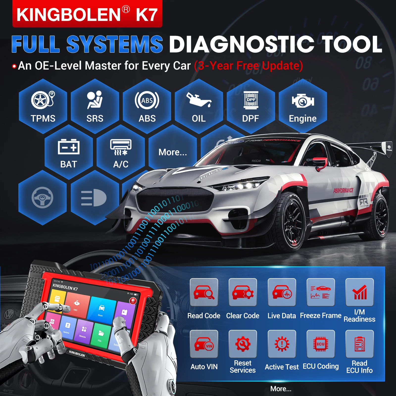 Kingbolen K7 PK D7 Ecu Coding 36+ Reset Functions Active Test Auto VIN Obd2 Scanner Car Diagnostic Machine Tool For All Cars