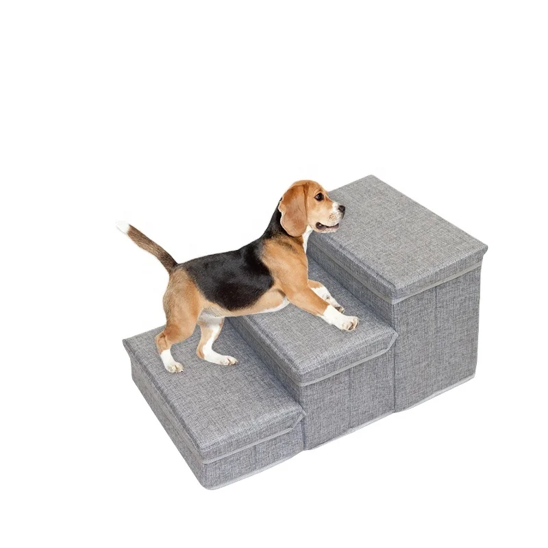 Dog Stairs with Storage Foldable Dog Steps for Small Dogs 3 Tiers Non-Slip Pet Stairs for High Beds Or Couch and Sofa