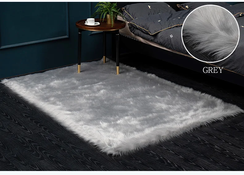Bedroom Carpet Soft Fluffy Sheepskin Fur Area Rugs Living Room Bedroom Floor Mat White Pink Grey Warm Faux Fur Bedside Rug