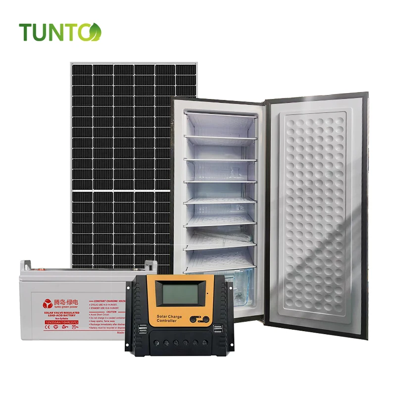 DC 24V 198L 11 layers stainless steel color Fast Cold ICE Water Upright solar Freezer With Solar System solar panel batteries