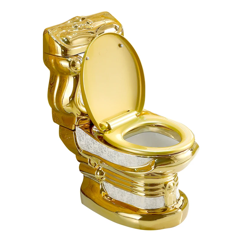 European luxury vintage golden color bathroom sanitary ware wc ceramic dubai gold toilet bowl and wash basin sinks two piece set