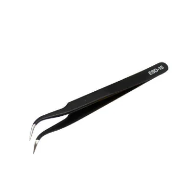 Set of 6 Stainless Steel Hardened Tip ESD Pointed Curved Tweezers