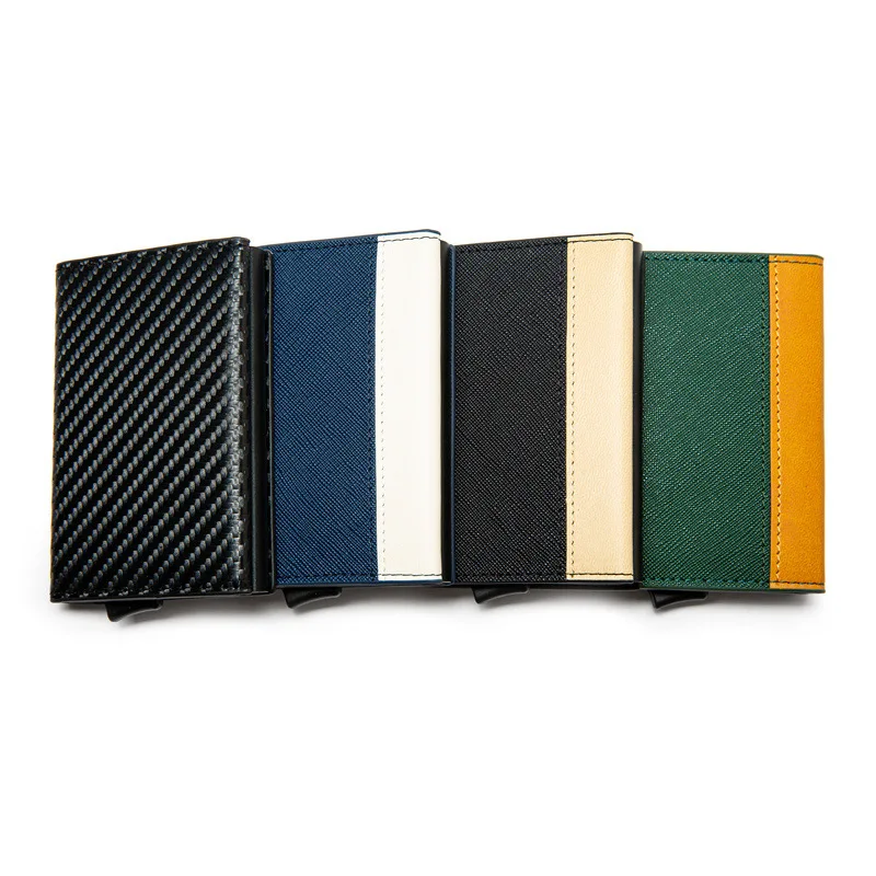 Credit Card Holder With Banknote Compartment RFID Blocking Pop up Wallet Fashion Slim Leather Card Wallet ID Card Holder