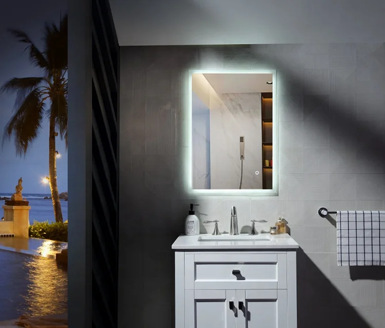 Furniture Home Square Led Light Mirror Glass Frame Bath Mirror Bathroom Led Large Vanity Bath Mirrors With Lights