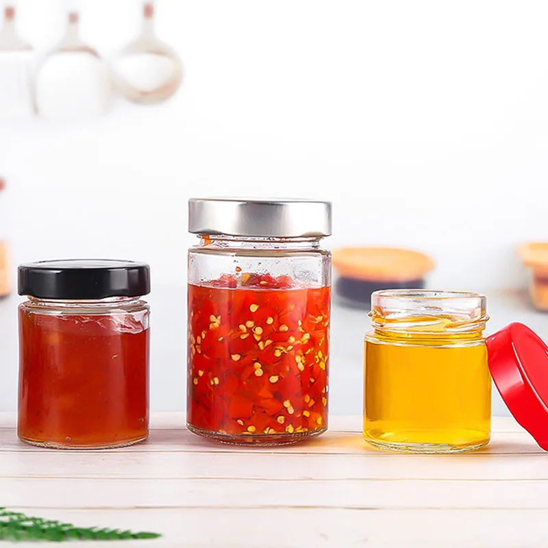 Clear Straight Side Clear Glass Honey Jars Small Round Glass Jam Jars Glass With Lid Storage Pickles Jar For Food