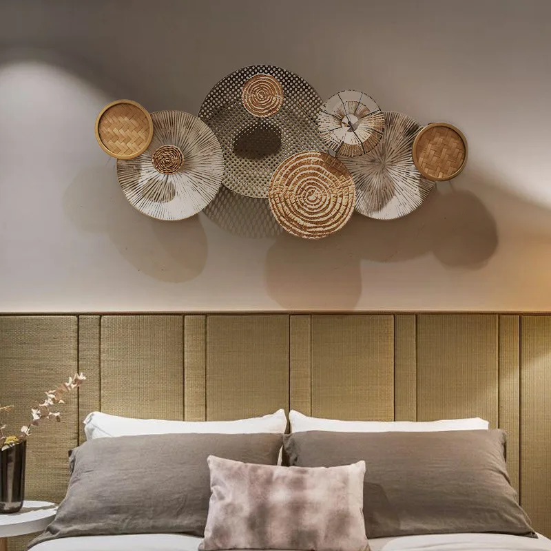 American Country Style Woven Rope Woods Outdoor Handmade Wall Art Decor With Metal Frame