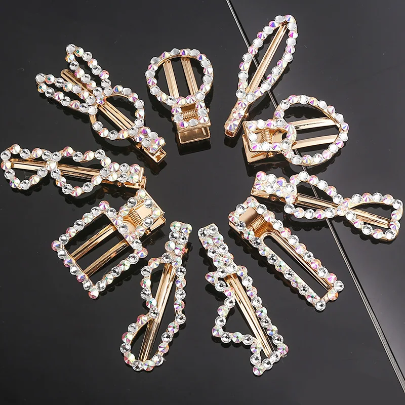 Fashionable rhinestone hair clips geometry duck bill hairpin women hair accessories