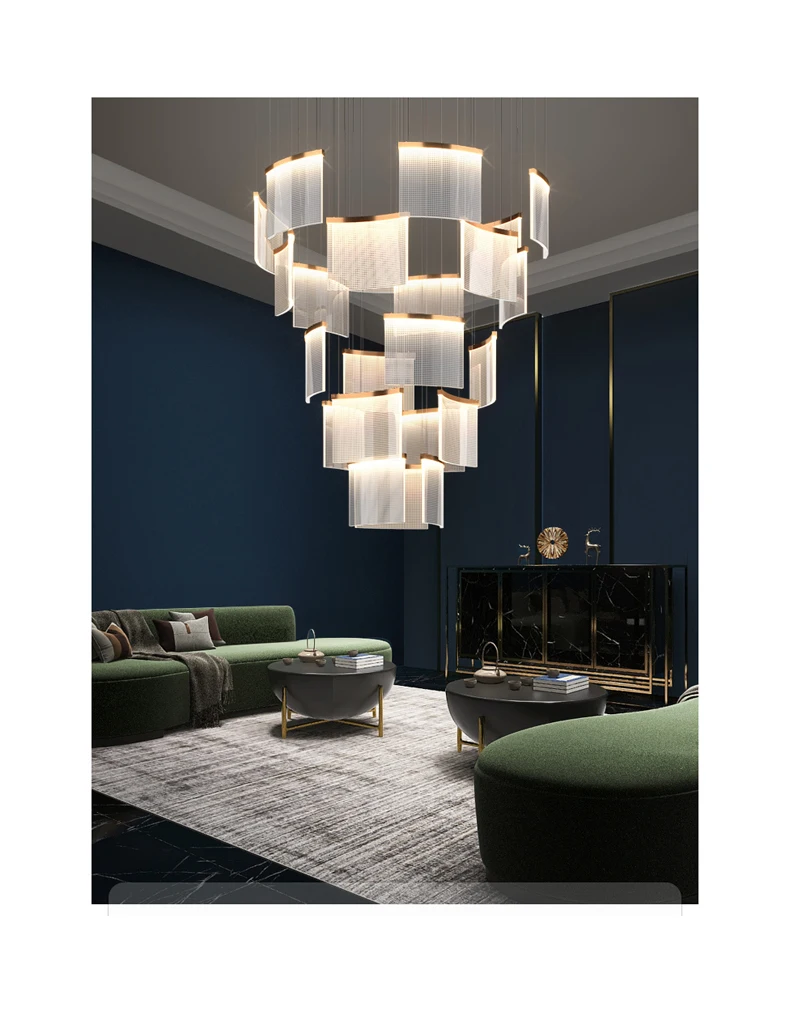 LED Art Paper Iron Acrylic Designer Hanging Lamps Gold Chandelier Lighting For living room Lustre Suspension Luminaire Lamp
