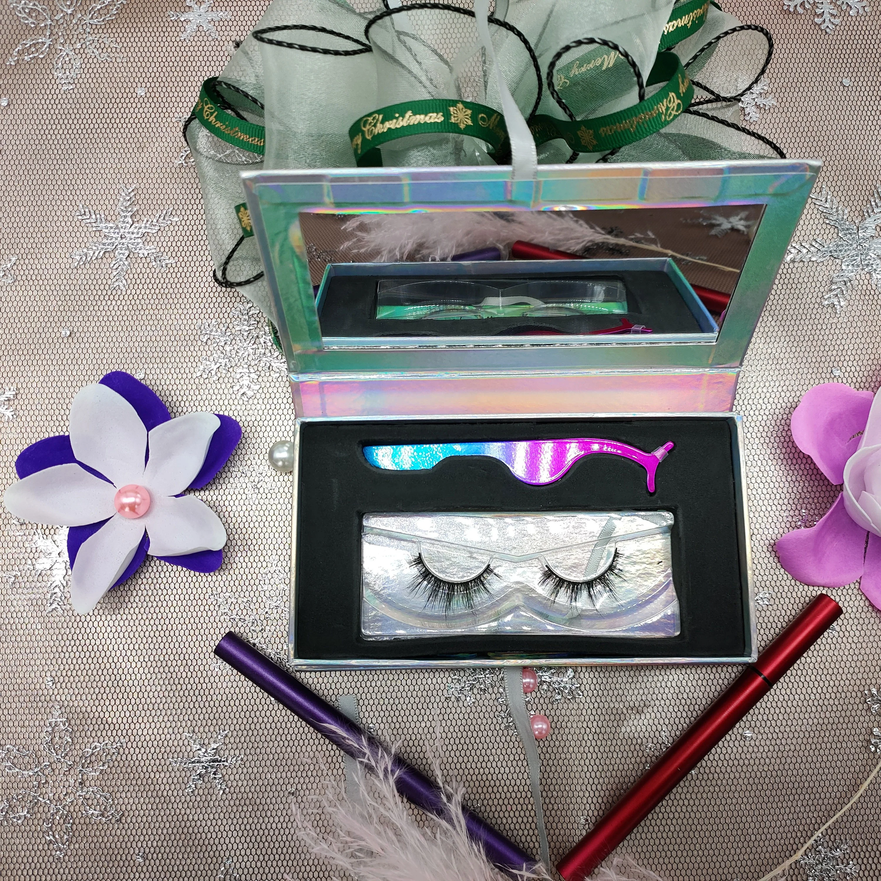 Private Label 25mm Faux mink Fur strip eyelash 1 pair eyelash packaging with tweezers glue