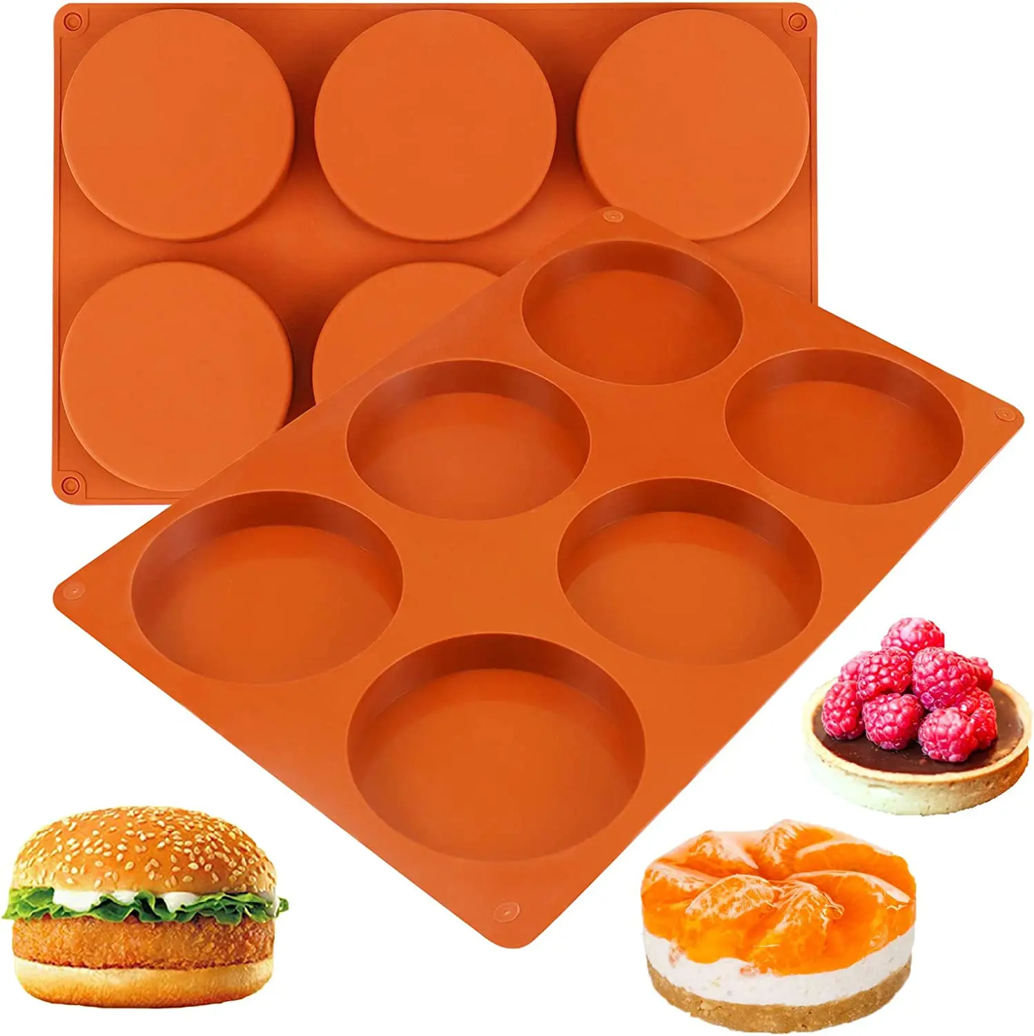 Silicone Molds for Baking 6 Cavity Large Round Mold Muffins Pan Resin Coaster Mold Nonstick for Chocolate Cake Pie