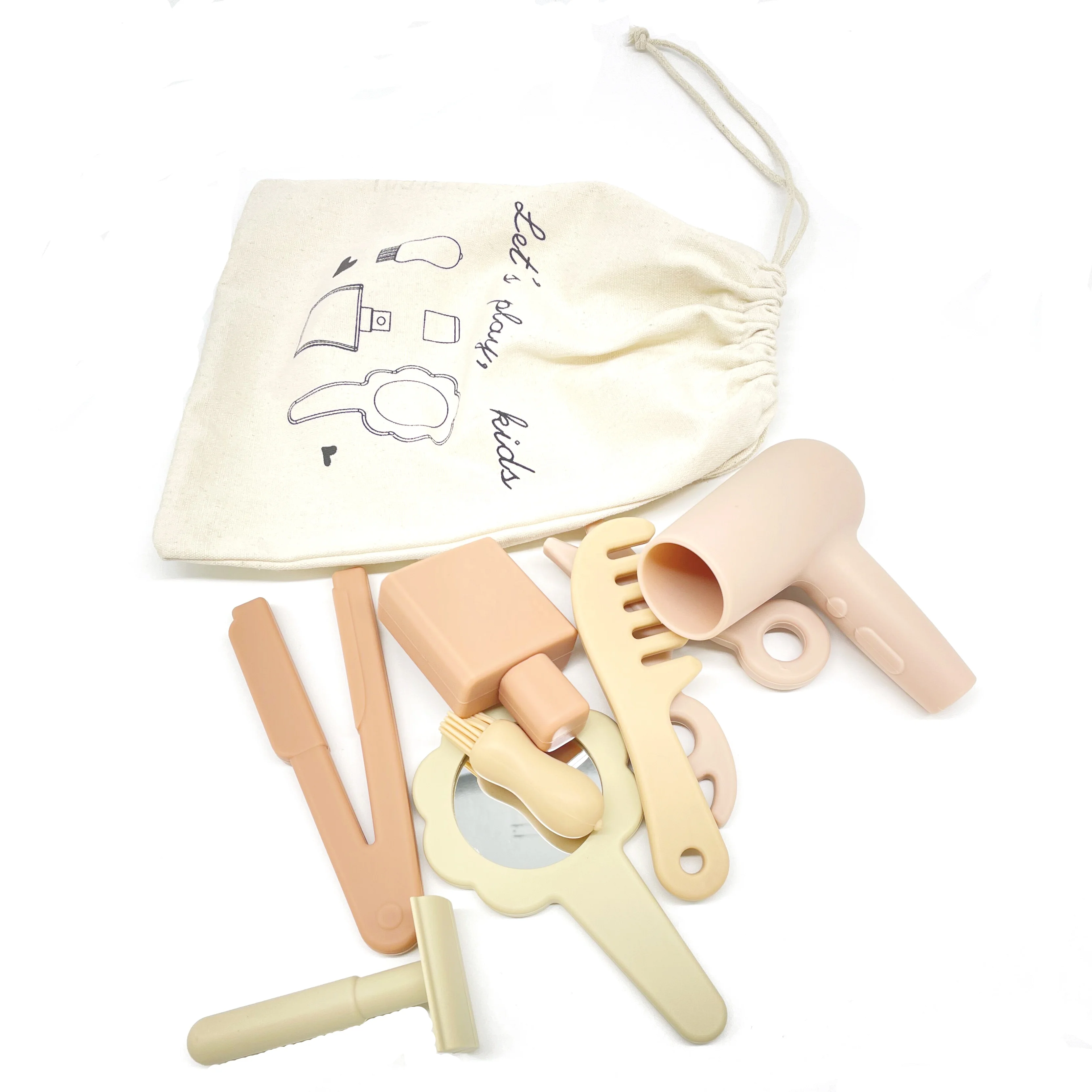 New Girls Beauty Salon Set, Silicone Pretend Play Stylist Hair Cutting Kit Hairdresser Toys with Hair Dryer Set