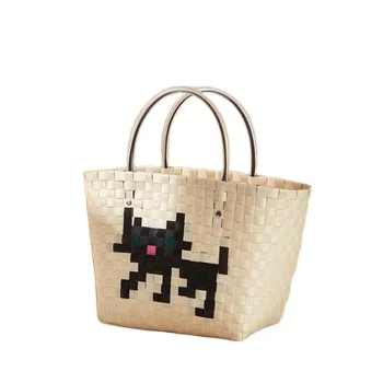 cheap korea ladies big plastic PP  grocery net vegetable mesh beach woven bags handbags