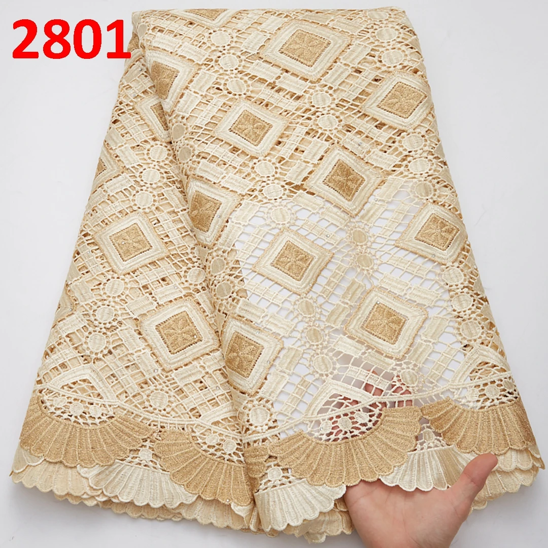 2801 Embroidery Guipure Lace Fabric With Beads Lace High Quality African Cord Lace Fabric For Garment With Beads For Dubai
