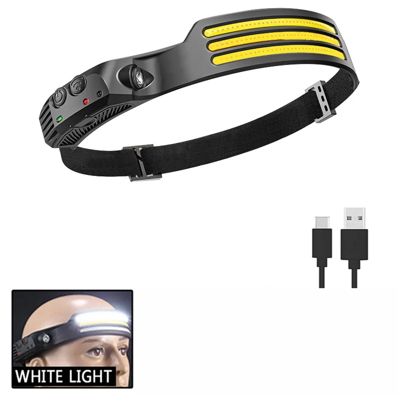 300 Lm Camping Helmet Flashlight Headlight Silicone COB Sensor Head Lamp Light Type-c Rechargeable Led Headlamps