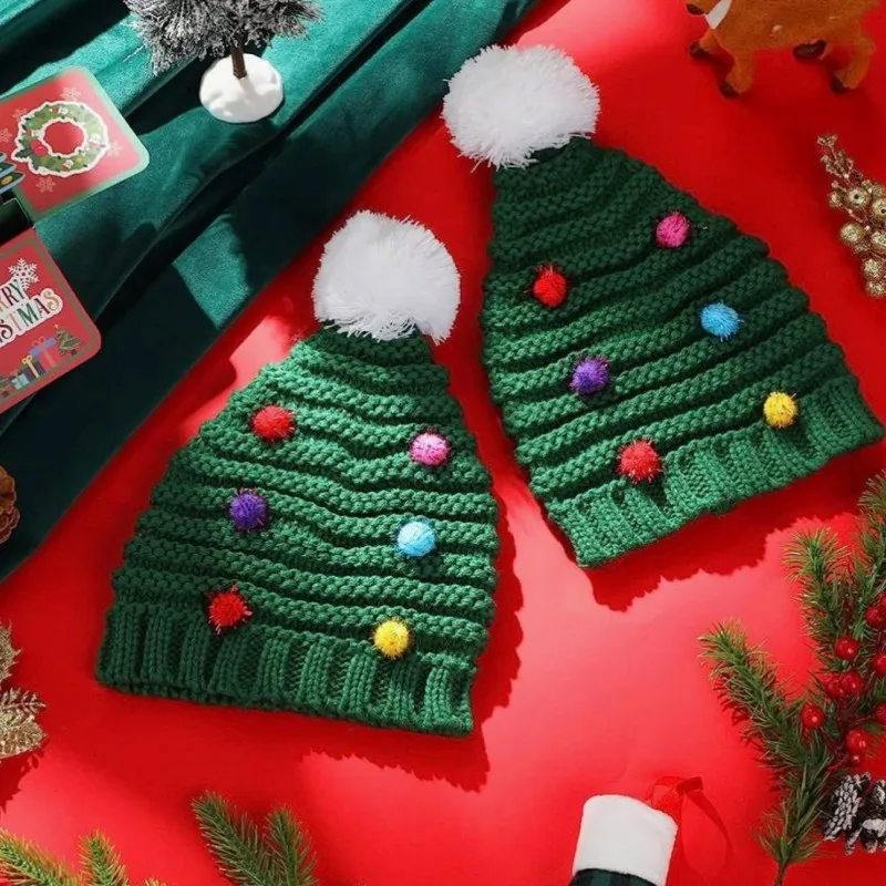 Winter Crochet Beanie Christmas Hat Decoration Adult Warm Windproof Hat for Men Women Kids Unisex Santa Hat