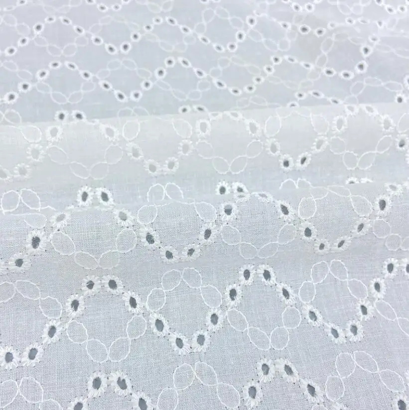 Custom pure high quality white cotton roll fabric eyelet embroidery fabric for girls dress