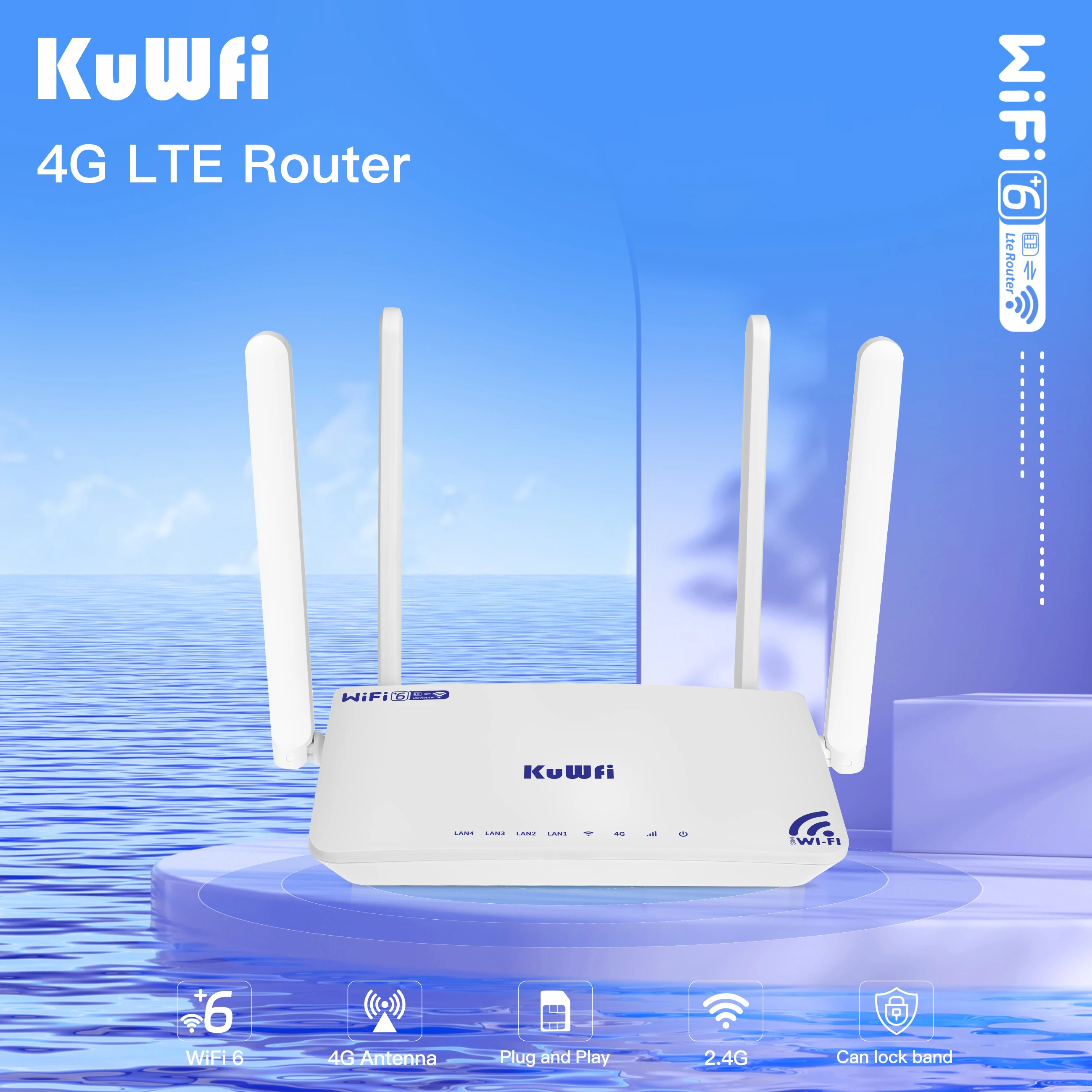 WiFi6 KuWFi 2.4G 4*100Mbps LAN WAN port router wireless 4g lock band home 4g lte wifi router with sim card slot