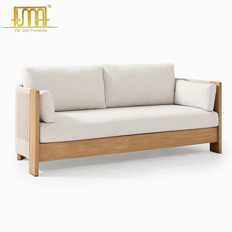 Luxury thick armrest modern teak wood sofa set outdoor furniture