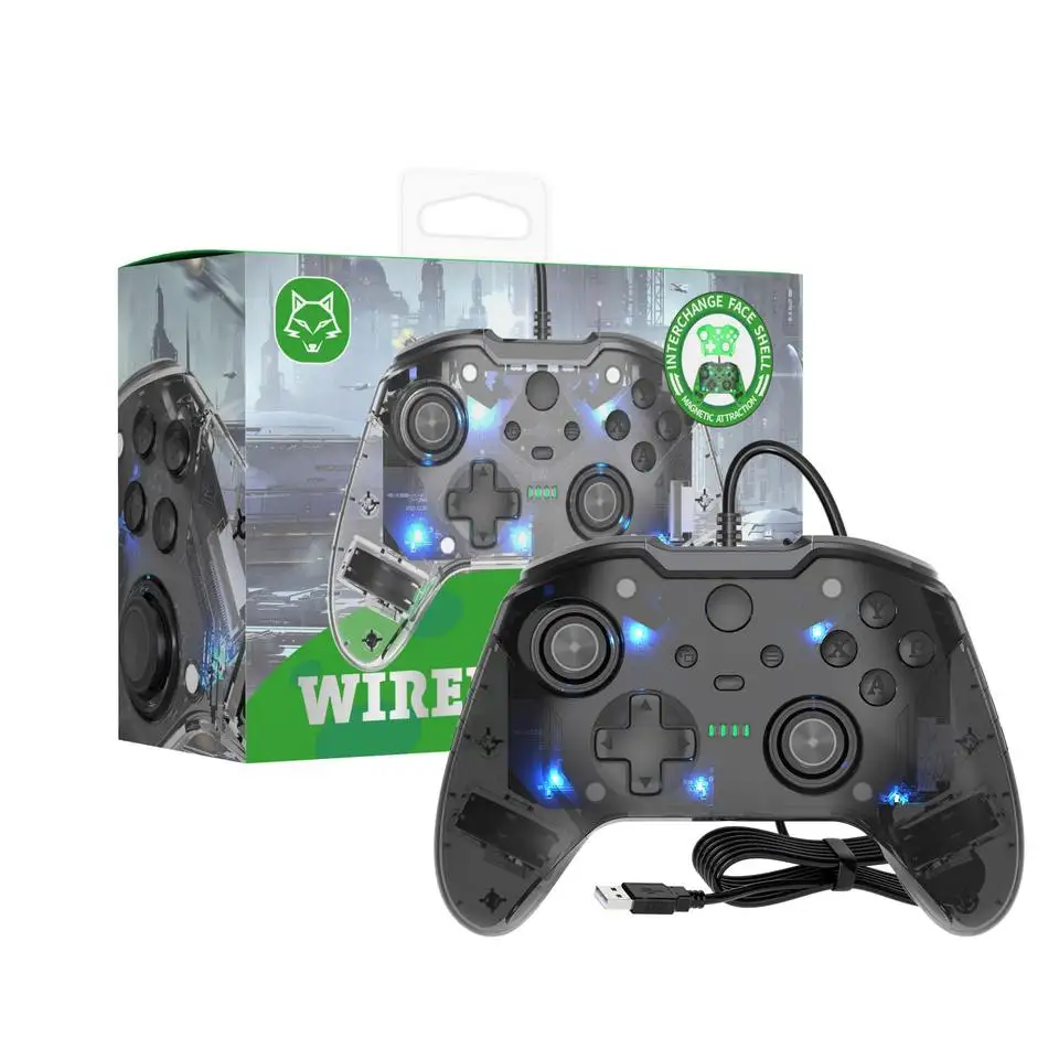 USB Wired Game Controller Vibration Gamepad Joystick Cool Colored Luminous Game Controller for Xbox One