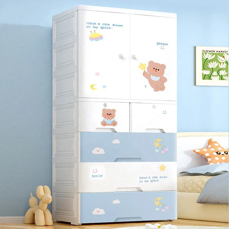 Cartoon Design 65cm Width Plastic Baby Cupboard Drawer Cabinet  Box  Plastic Wardrobe Cabinet Fior Children